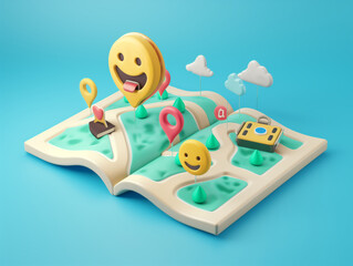 Smilie face map gps emoji 3d render happy