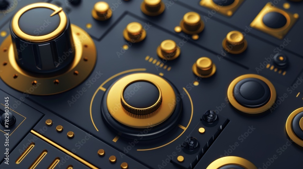 Aufkleber this is a modern realistic audio or video application interface with gold colored buttons with play,