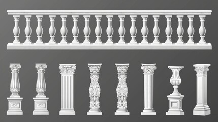 This white marble balustrade is designed in a classic roman style for balconies, porches, and gardens.