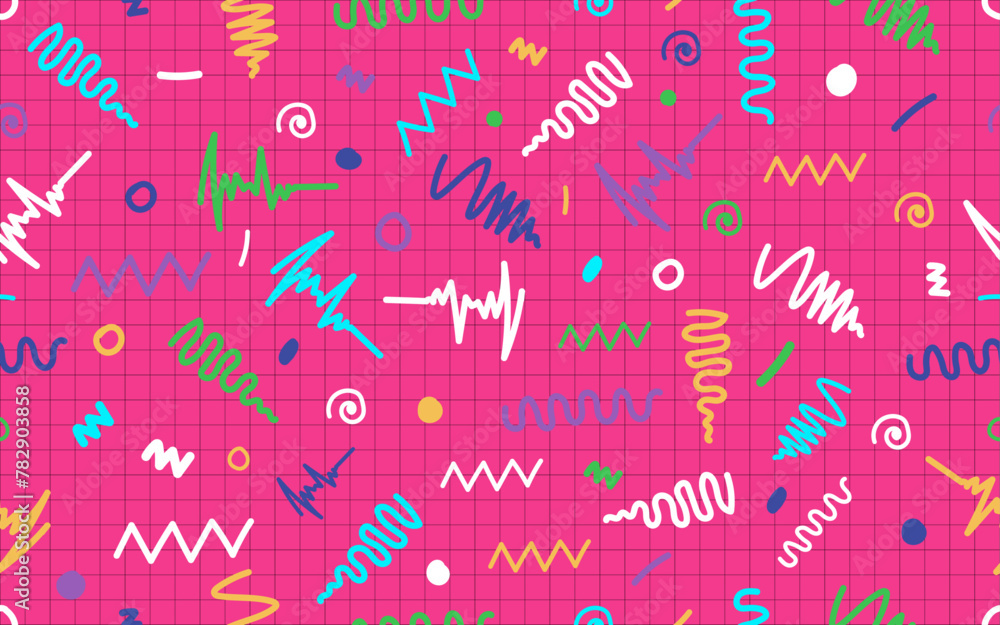 Poster 90's trendy groovy abstract shape seamless pattern vintage retro style groovy vector texture creativ