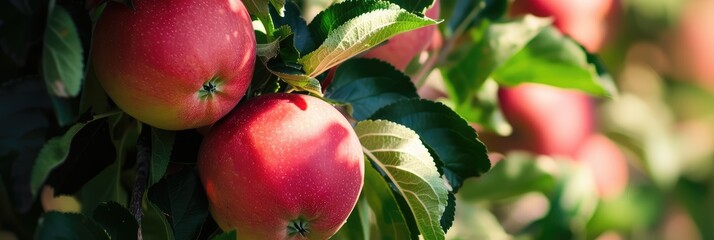 Fresh Ripe Apples Glowing in Sunlight on Tree
