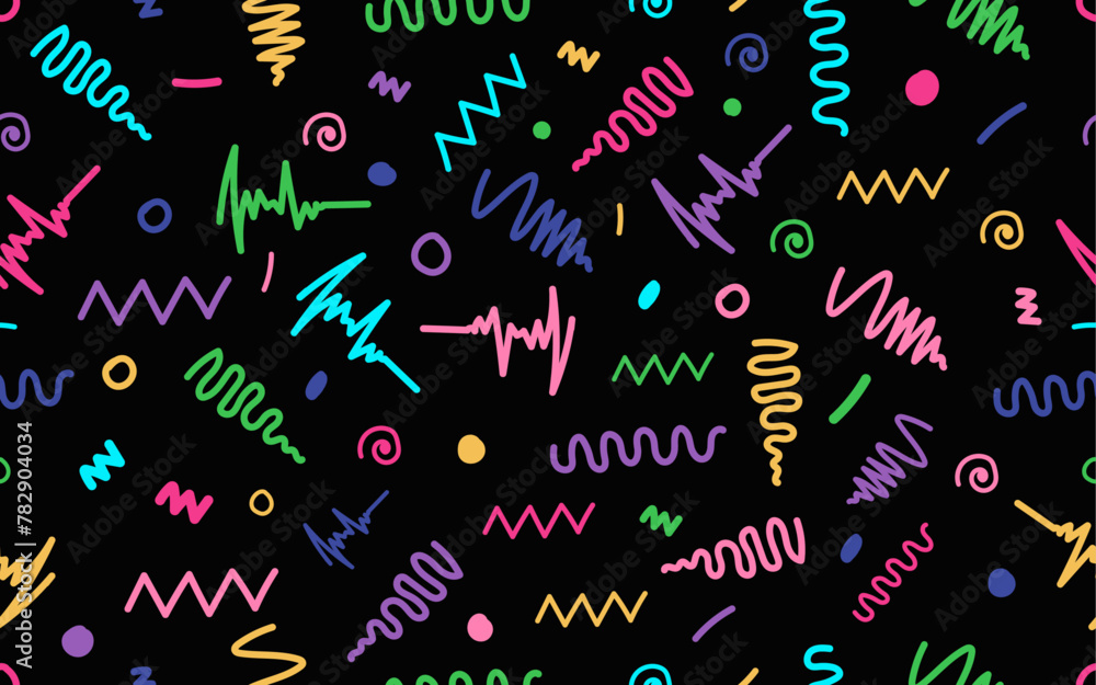 Poster 90's trendy groovy abstract shape seamless pattern vintage retro style groovy vector texture creativ
