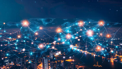 Obraz premium Global Connectivity Map: A Futuristic View of Urban Trade