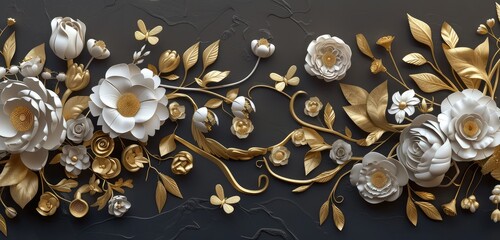 Luxurious Golden and White Floral Arrangement Art
