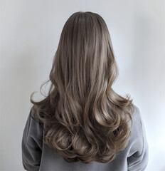 Naklejka premium Woman long ash-brown hair with highlights, cascading down her back