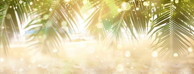 Fototapeta na wymiar Tropical Palm Leaves on Sunny Summer Beach Background