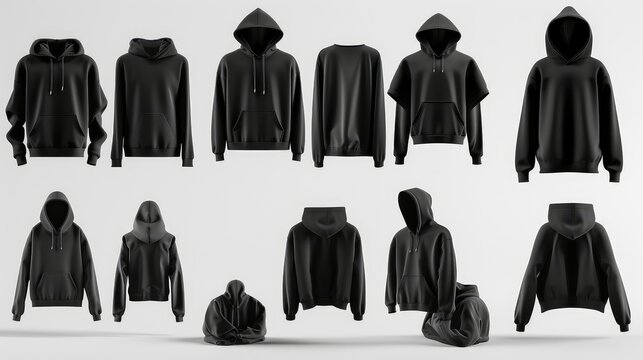 Various Angles of Black Hoodies Collection