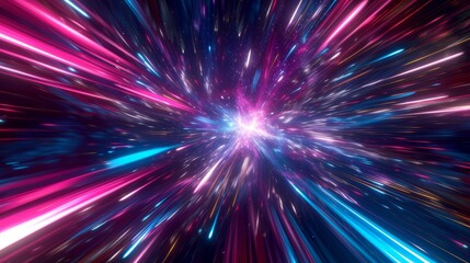 Light speed, hyperspace, space warp background. colorful streaks of light gathering towards the event horizon. - obrazy, fototapety, plakaty