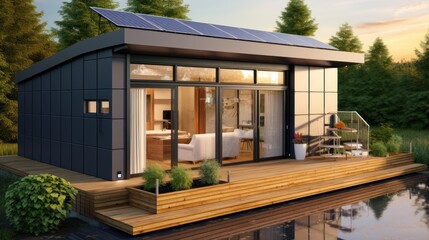 Fototapeta premium modern tiny home adorned with solar panels 