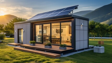 modern tiny home adorned with solar panels 