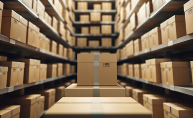 Cardboard boxes ready for stock in a modern warehouse warehouse. Parcel logistics background.