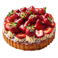 Strawberry cake PNG. Strawberry cream cake isolated. Fruit cake with fresh strawberries PNG. Strawberry fruit dessert. Strawberry cake top view. Strawberry cake flat lay PNG