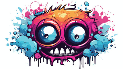 Design of Imaginative monster face on ink stain 2d