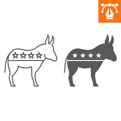 Democratic donkey line and solid icon, outline style icon for web site or mobile app, election and politics, democratic donkey vector icon, simple vector illustration, vector graphics.
