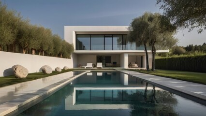 Modern design architecture house villa, mansion with swimming pool - 782908454