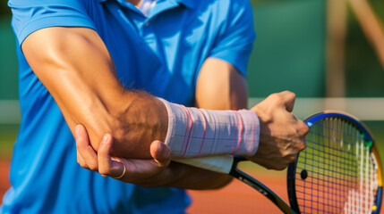 Tennis elbow. A tennis player suffered a hand injury during a game.