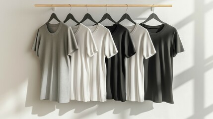 Women's T-shirt mockup, white, gray, and black T-shirt set mockup