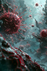 Microscopic Viral Pathogen Outbreak in Surreal Hyper Detailed Digital Render