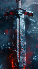 Midnight Brings a Flurry of Intrigue and Cunning Shaping the Battlefield A Cinematic Close up of a Shimmering Icy Sword Blade Cloaked in Crimson