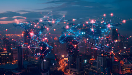 Obraz premium Global Connectivity Map: A Futuristic View of Urban Trade