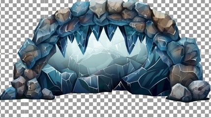 Cave, tunnel, or stone arch isolated on transparent background. Modern template with cartoon stone frame, cavern, or mine in rocks.