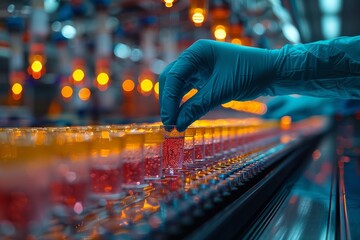 A detailed image showing a scientist carefully handling colorful samples in a research laboratory, highlighting precision and scientific discovery