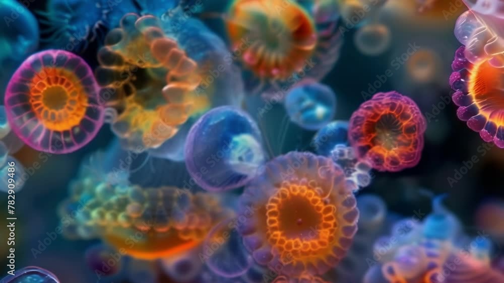 Poster this microscopic image captures a group of cells from a marine animal all in different stages of dev