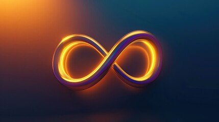 Neon symbol loop sign light background 3d line abstract infinite glow digital gold shape concept icon 8. Loop symbol neon circle effect limitless wave Generative Ai
