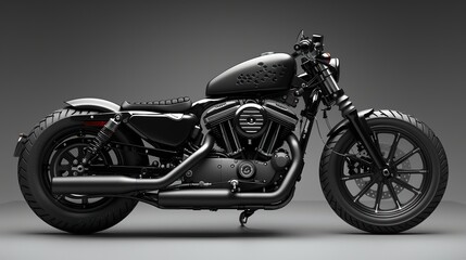 Fototapeta na wymiar Sleek Speed: Majestic Black Motorcycle in Detail