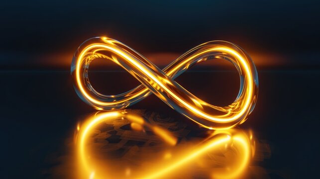 Neon symbol loop sign light background 3d line abstract infinite glow digital gold shape concept icon 8. Loop symbol neon circle effect limitless wave Generative Ai