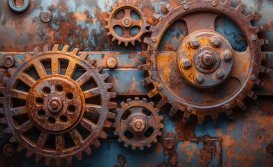 Fototapeta na wymiar Rusty Machinery Gears Steampunk Background