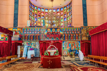 Interior of Debre Libanos, monastery in Ethiopia, lying northwest of Addis Ababa in the Semien Shewa Zone of the Oromia Region. Founded in the 13th century by Saint Tekle Haymanot. Ethiopia Africa