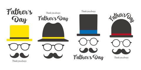 父の日の帽子と髭と眼鏡のイラスト素材セット ベクター シンプル 白背景