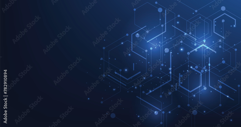 Poster Technology hexagon diagram concept. High-tech hexagon geometric connection system.Vector abstract technology on a dark blue background.	