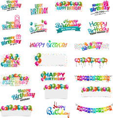 Happy birthday inscriptions hand lettering collection set. Vector illustration art design.
