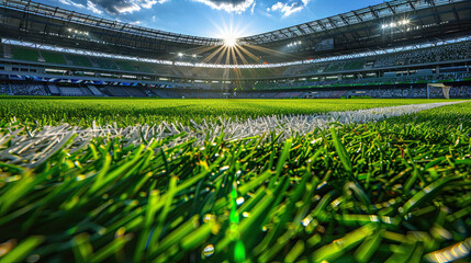 Soccer stadium with green grass