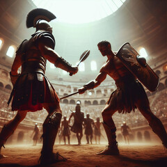 two gladiators fighting in arena.ai