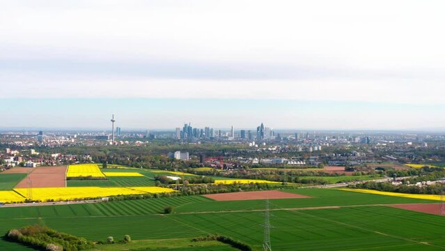 spring nature in front of the skyline of frankfurt germany from above 4k 30fps video