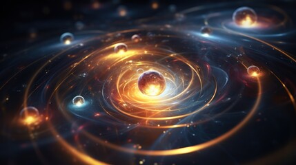 Background concept Quantum Mechanics, formula, curvature of spacetime in a gravitational field,