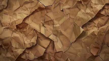 Craft crumpled paper, cardboard background. Torn antique page, wallpaper or parchment abstract background. Horizontal rough carton, old material. Graphic design in 3D. - obrazy, fototapety, plakaty