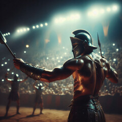gladiator wearing armored Roman gladiator in arena	