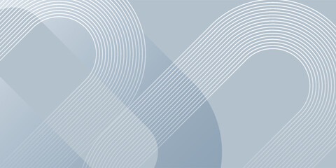 Abstract white and grey gradient geometric background. Modern shiny white diagonal rounded lines pattern.
