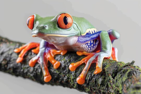 Cute colorful frog peeking over a leaf. Beautiful simple AI generated image in 4K, unique.