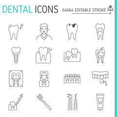 Dental line icon set, dentistry vector collection, logo illustrations, stomatology vector icons, outline style pictogram pack, editable stroke icons.