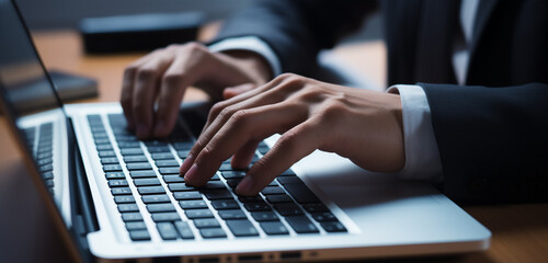 businessman typing on laptop