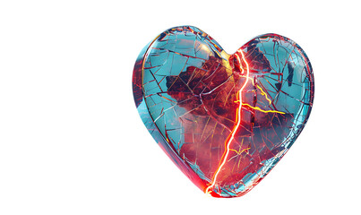 3d heart with lightning, line drawing style, light white background