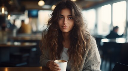  Young woman drinking coffee,Woman with drinks concept