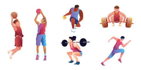 Vibrant illustrations depict various Olympic and fitness activities, showing athletes performing different sports.