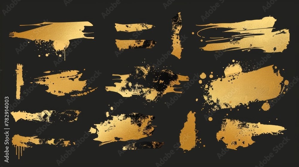Poster an abstract set of borders with airbrush effect isolated on transparent background with gold paint s