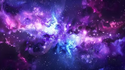A realistic background with nebulae and stars. A colorful purple and blue cosmos with stardust and the milky way.